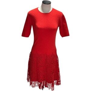 lela rose red lace dress Lela Rose - Poppy Tulip Lace Strapless Dress